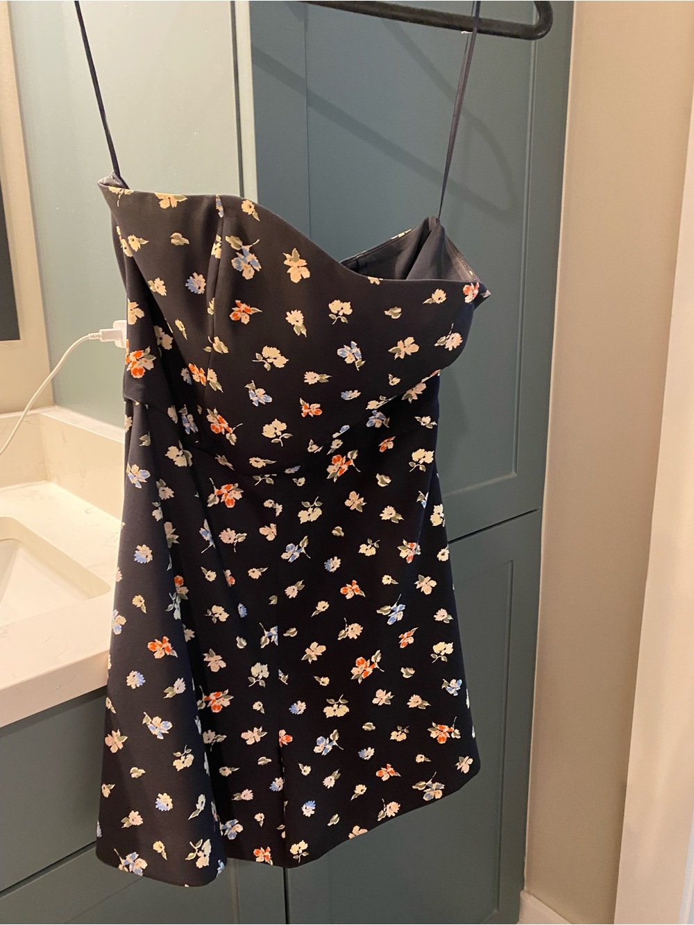 French Connection Black Floral Spaghetti-Strap Mini Dress